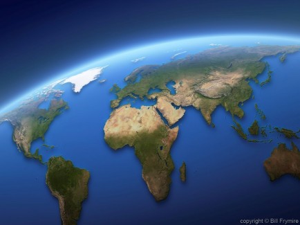 World map on curved horizon