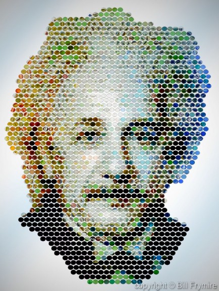 einstein portrait made out of marbles in progress