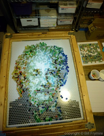 einstein portrait made out of marbles in progress