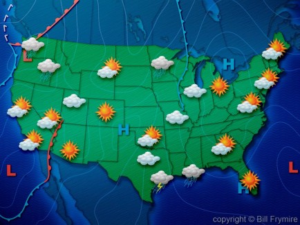 weather map of USA with weather symbols Bill Frymire