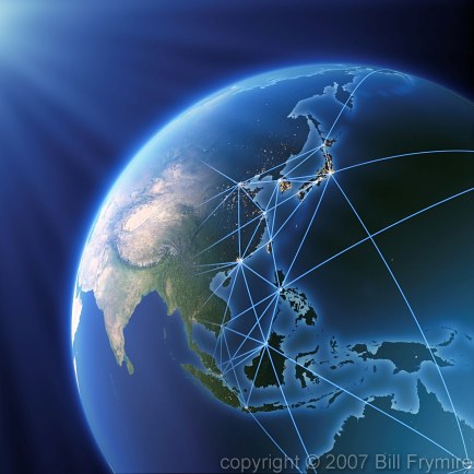 Globe showing Asia and network lines