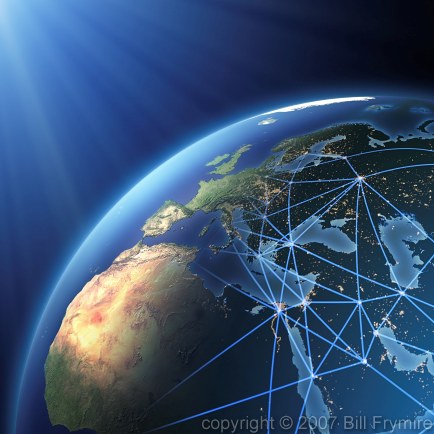 Globe showing Europe and network lines 