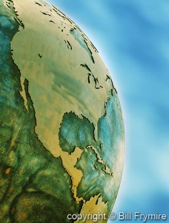 metal globe showing North America