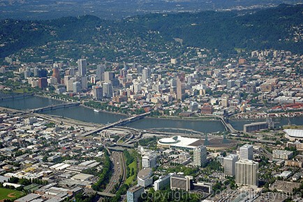 aerial view of downtown Portland Oregon