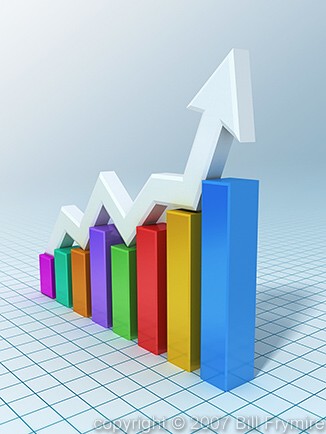 positive bar chart with arrow going up