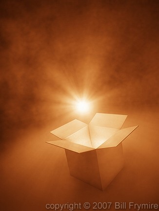 light source over cardboard box