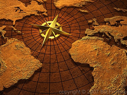 world map with compass