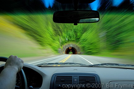 driving vehicle through approaching tunnel