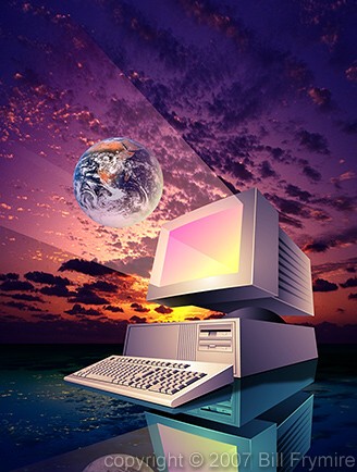 computer with earth on horizon