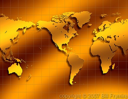 world map in gold tones