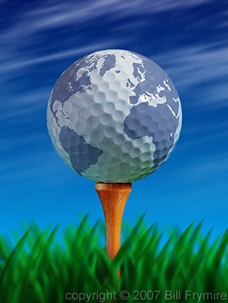 world map on golf ball