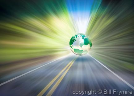 green earth globe on road