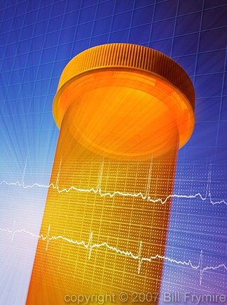 empty pill bottle with an ECG reading