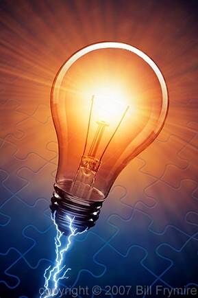 lightbulb with electricity and jigsaw puzzle