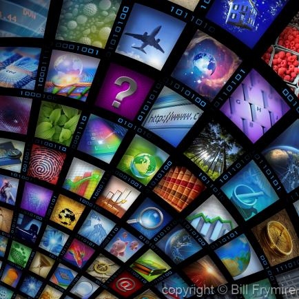 Internet mosaic wall showing diverse screens