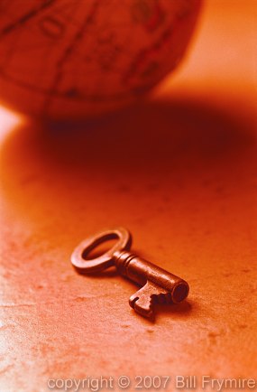 skeleton key with globe