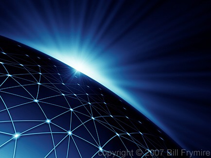 networked globe with sun on horizon