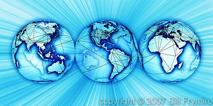 networked globes with all continents