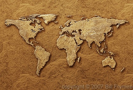 Flat World  on Stone Textured World Map In Rust Colors 700 00049300 Flat World Map