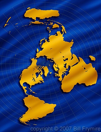 gold world map on blue
