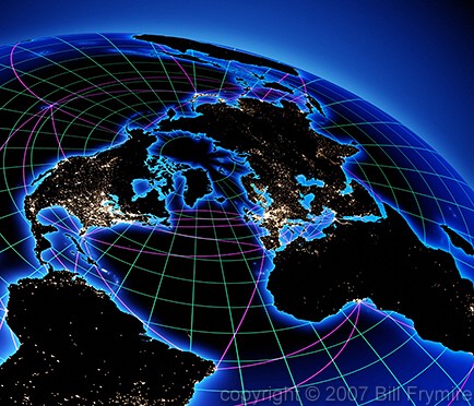 world globe showing population connections