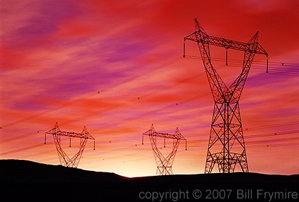 power lines in the sunrise