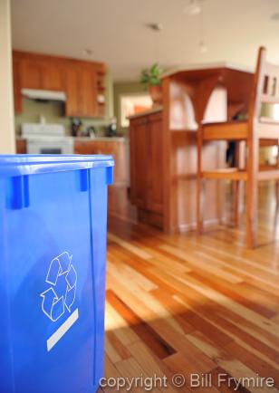 Kitchen with recycle box in it 