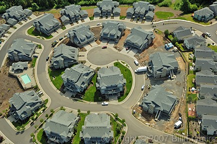 aerial view of suburban neighborhood