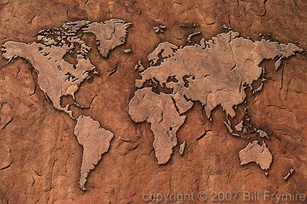 World map, close-up