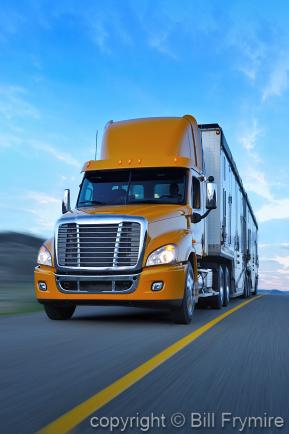 yellow semi truck on road