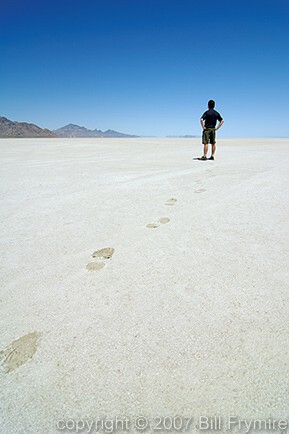 man standing on Bonneville Salt Flats