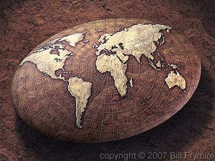 world map on oval rock