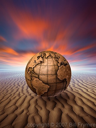 globe America and Europe on sand