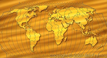 gold world map with time zones