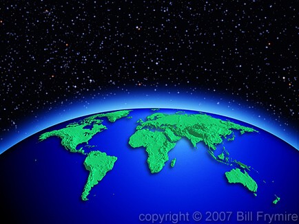 globe on horizon in starry sky