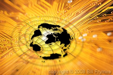 World map on circuit board