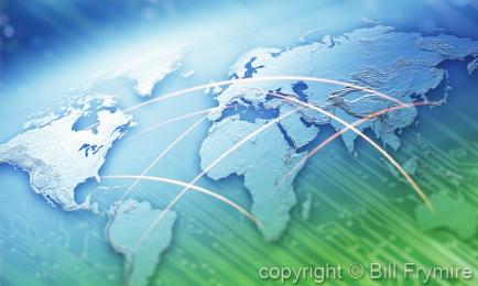 world map with connection lines
