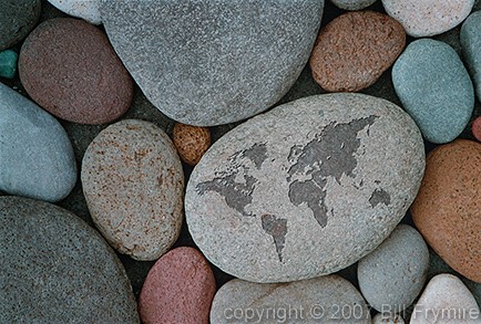 world map on rocks