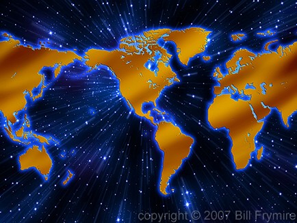 world map in starry sky