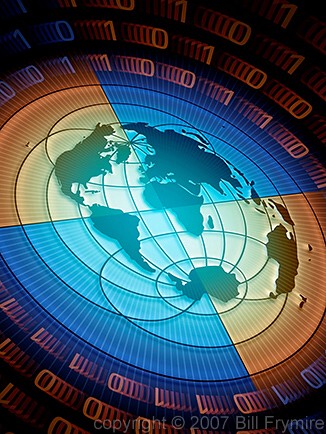 world map with binary code