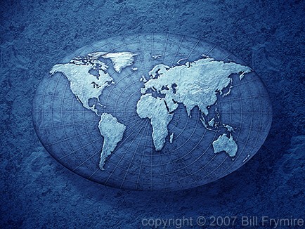 world map on rock