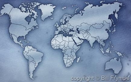 Metal look world map with country borders