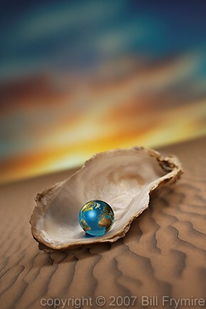 world in oyster on beach