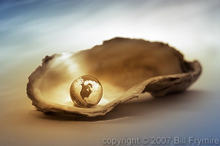 world globe in oyster