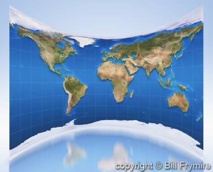 world map on concave grid background