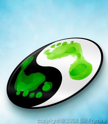 ying-yan symbol with green footprints