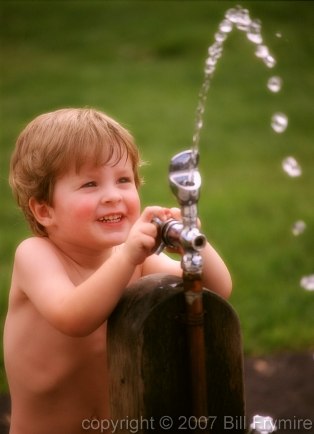 boy at fountain