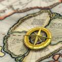 Compass rosette on an illustrated map