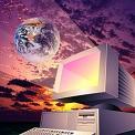 computer with earth on horizon