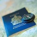 passport with compass on map